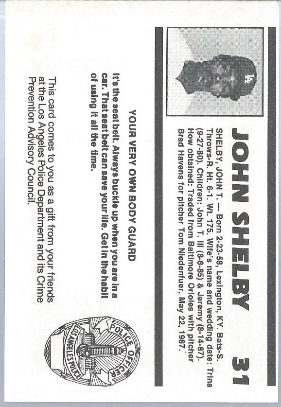 1988 Dodgers Police #31 John Shelby back image