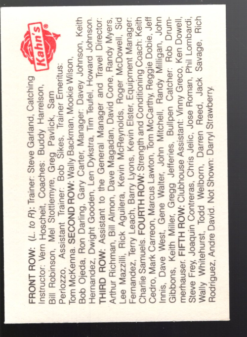 B7088- 1988 Mets Kahn's Baseball Card #S 1-32 -You Pick- 15+ FREE US SHIP - Picture 9 of 9