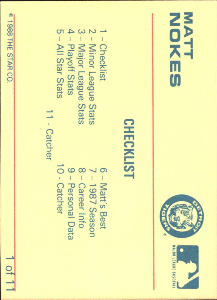 1988 Star Nokes #1 Matt Nokes CL back image