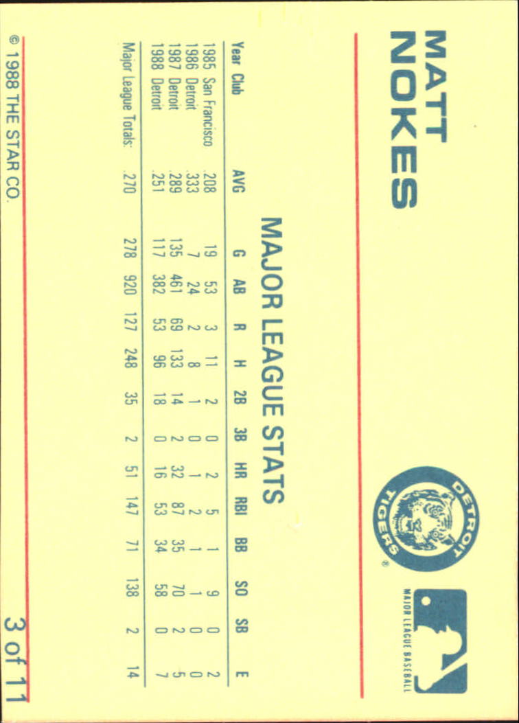 1988 Star Nokes #3 Matt Nokes/Major League Stats back image