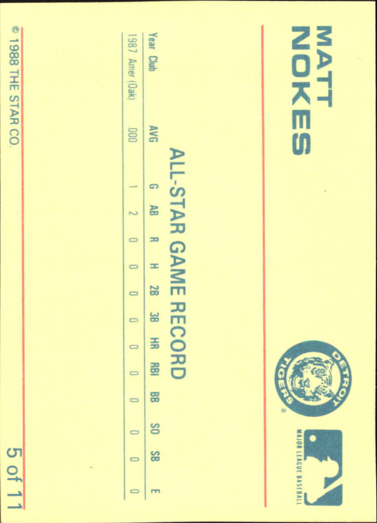 1988 Star Nokes #5 Matt Nokes/All Star Stats back image