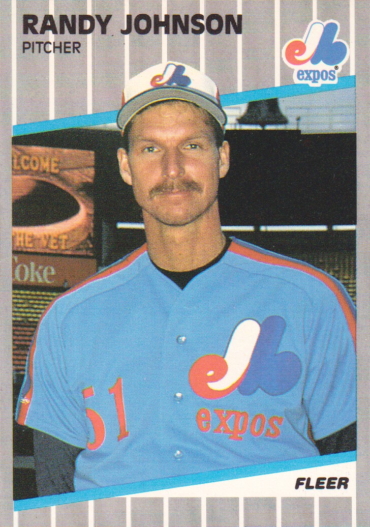 1989 Fleer #381 Randy Johnson RC UER/Innings for '85 and/'86 shown as 27 and/120, should be 27.1/and 119.2