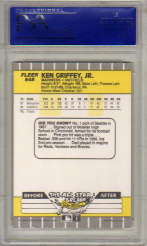 1989 Fleer #548 Ken Griffey Jr. RC back image
