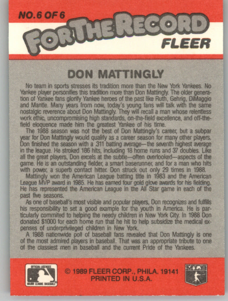 1989 Fleer Baseball "For the Record" Insert Cards - Picture 17 of 19