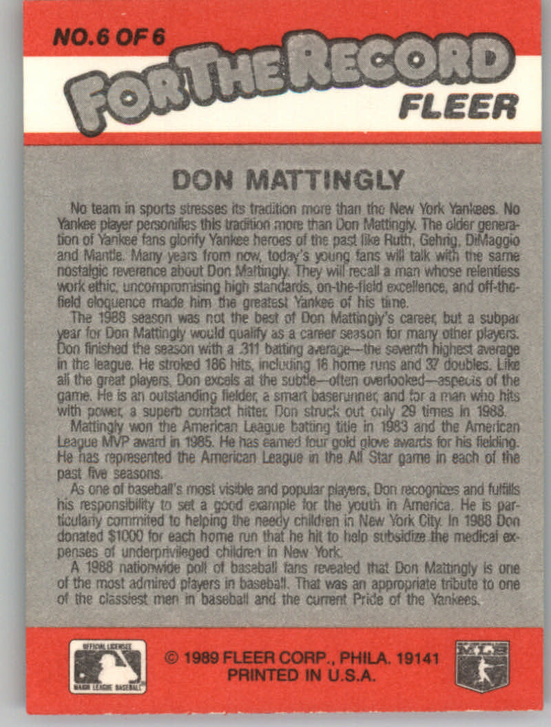1989 Fleer Baseball "For the Record" Insert Cards - Picture 19 of 19