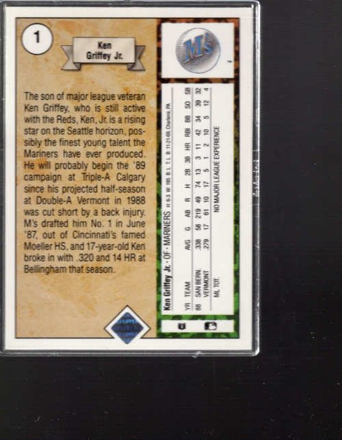 1989 Upper Deck #1 Ken Griffey Jr. RC back image