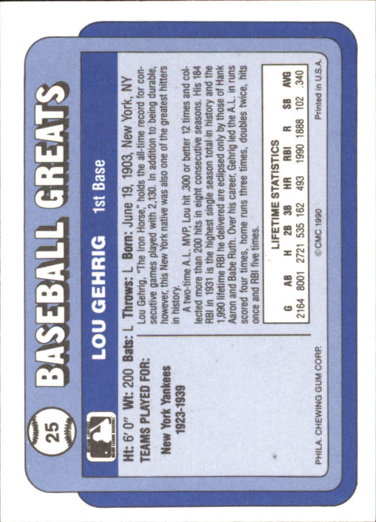 1990 Swell Baseball Greats #25 Lou Gehrig
