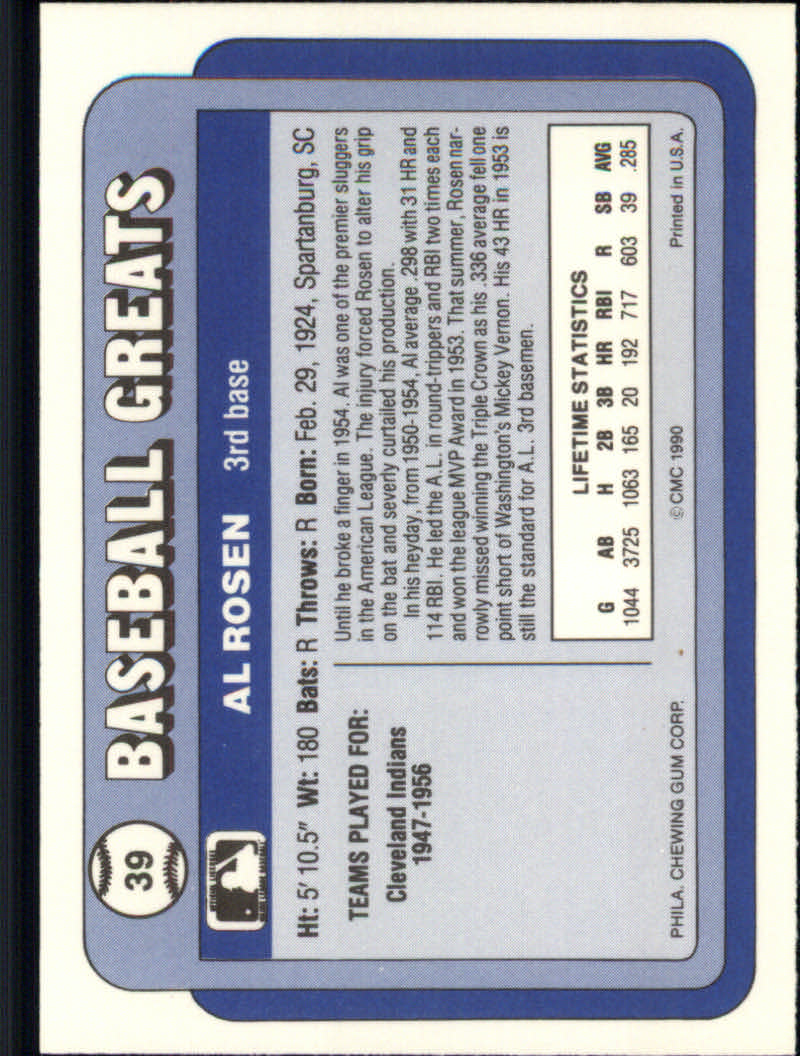 1990 Swell Baseball Greats "Main Set" Cards #1 to #135 - Picture 79 of 272