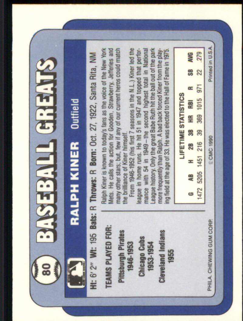 1990 Swell Baseball Greats "Main Set" Cards #1 to #135 - Picture 162 of 272