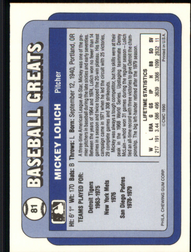 1990 Swell Baseball Greats "Main Set" Cards #1 to #135 - Picture 164 of 272