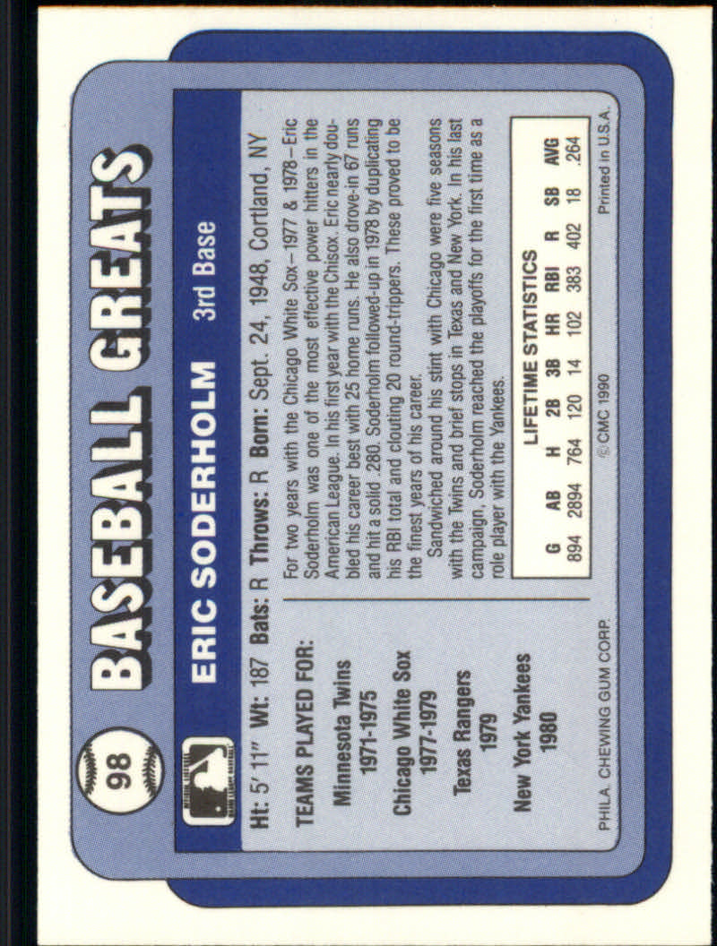 1990 Swell Baseball Greats "Main Set" Cards #1 to #135 - Picture 198 of 272
