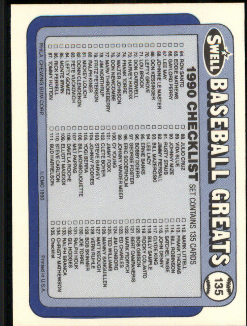 1990 Swell Baseball Greats "Main Set" Cards #1 to #135 - Picture 272 of 272
