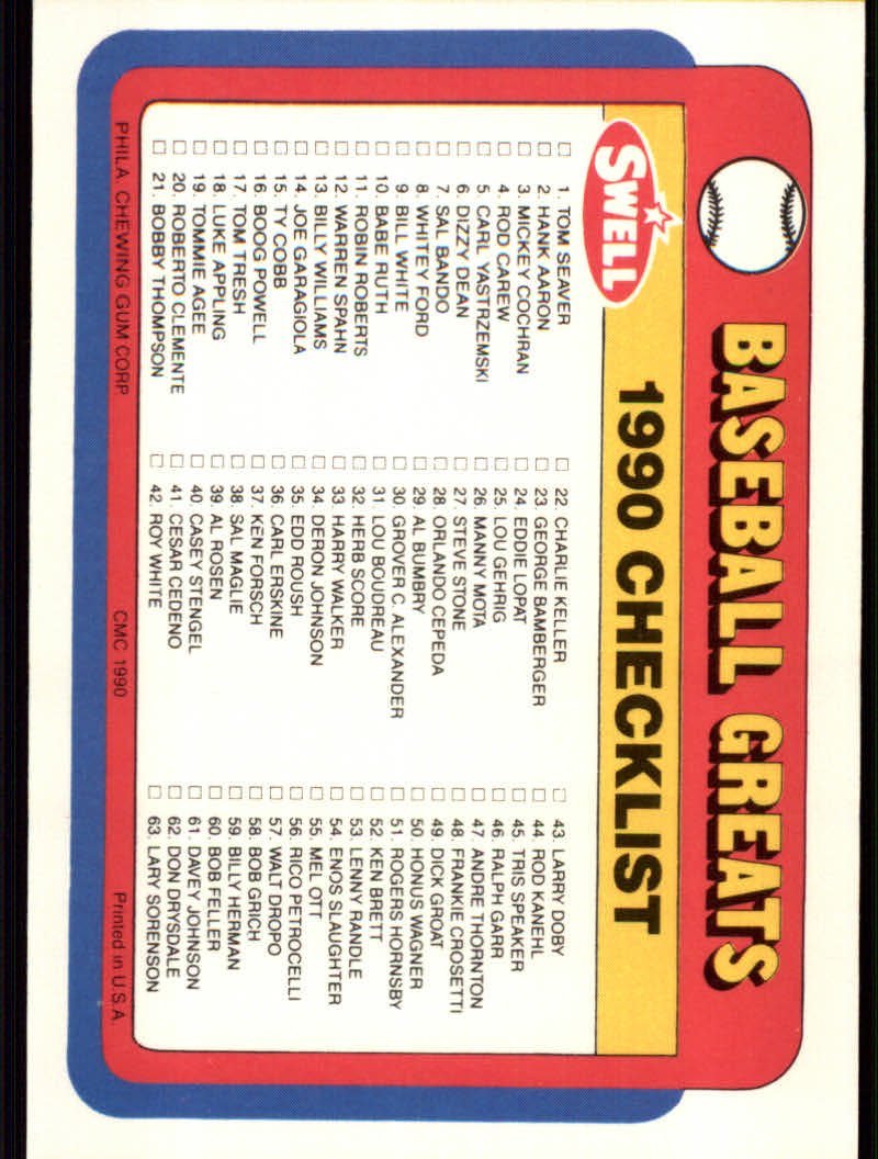 1990 Swell Baseball Greats "Main Set" Cards #1 to #135 - Picture 271 of 272