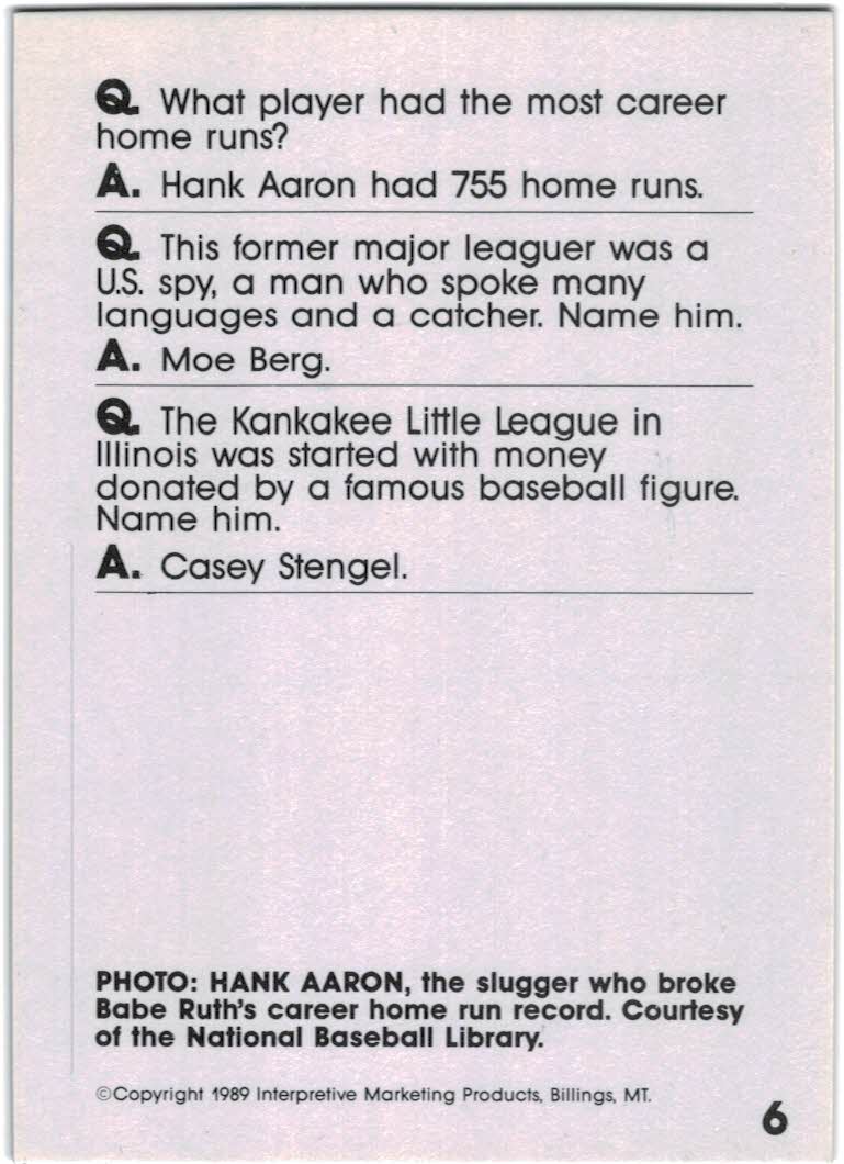 1990 Baseball Wit #6 Hank Aaron back image