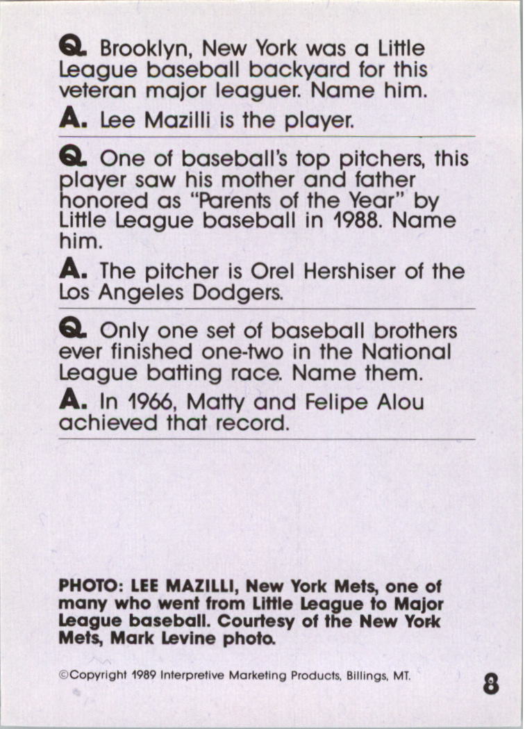 1990 Baseball Wit #8 Lee Mazzilli back image