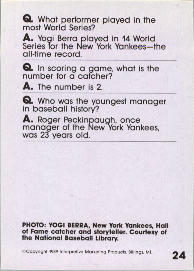 1990 Baseball Wit #24 Yogi Berra back image