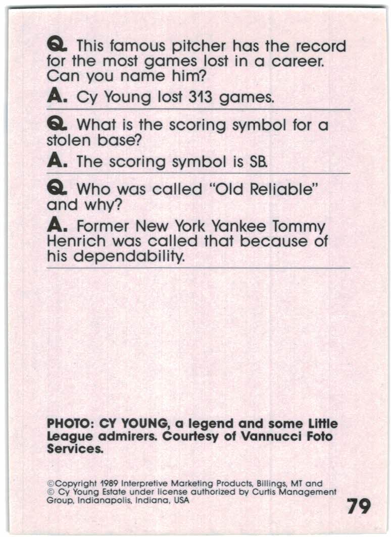 1990 Baseball Wit #79 Cy Young back image