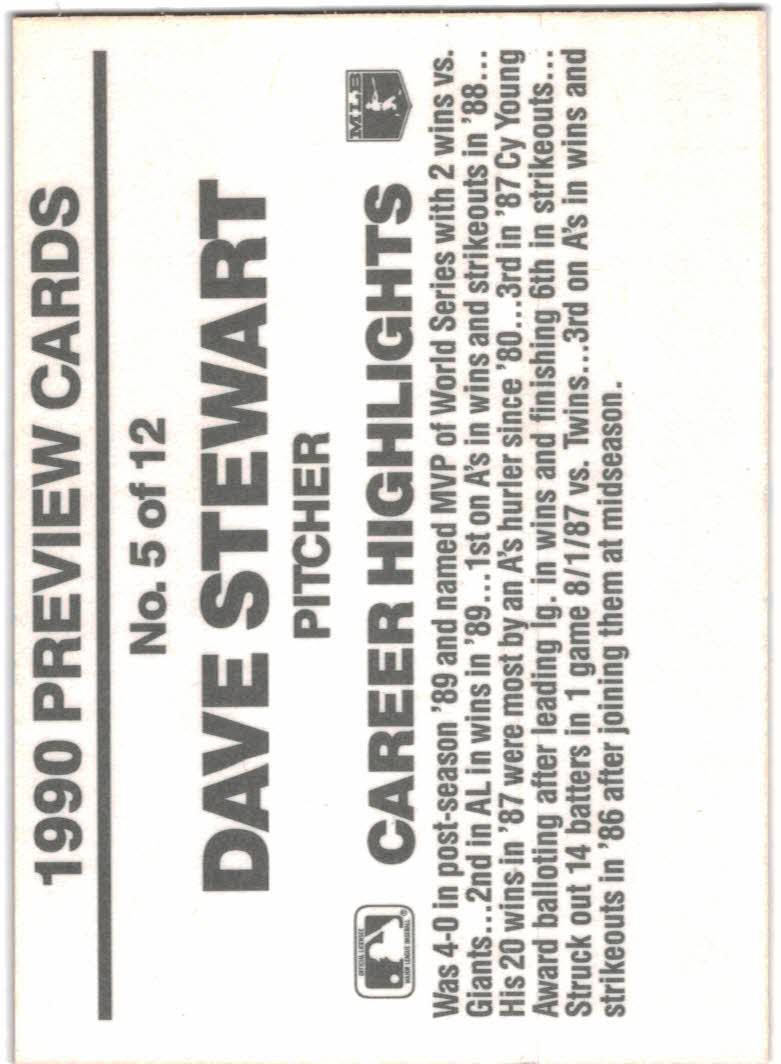 1990 Donruss Previews #5 Dave Stewart back image