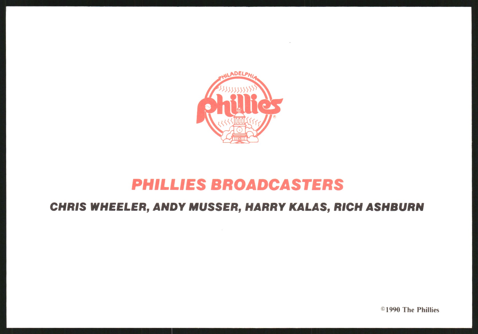1990 Phillies Tastykake #35 Phillies Broadcasters/Chris Wheeler/Andy Musser# back image