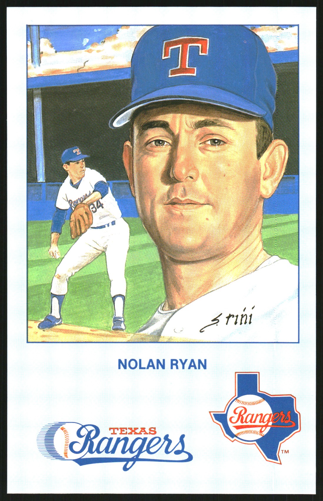 1990 Rini Postcards Ryan 1 #1 Nolan Ryan/(Portrait on the right,/pitching for