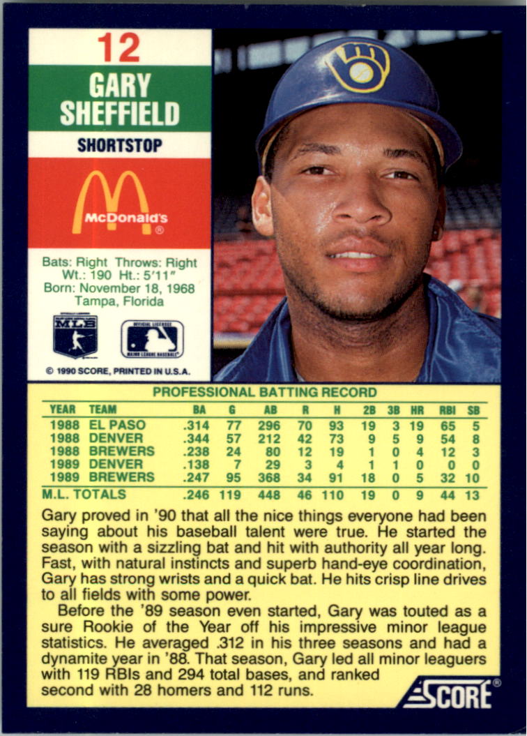 1990 Score McDonald's #12 Gary Sheffield back image