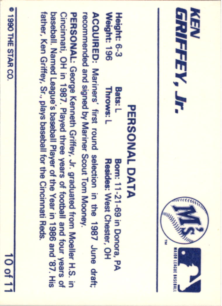 1990 Star Griffey Jr. #10 Ken Griffey, Jr./Personal Data back image