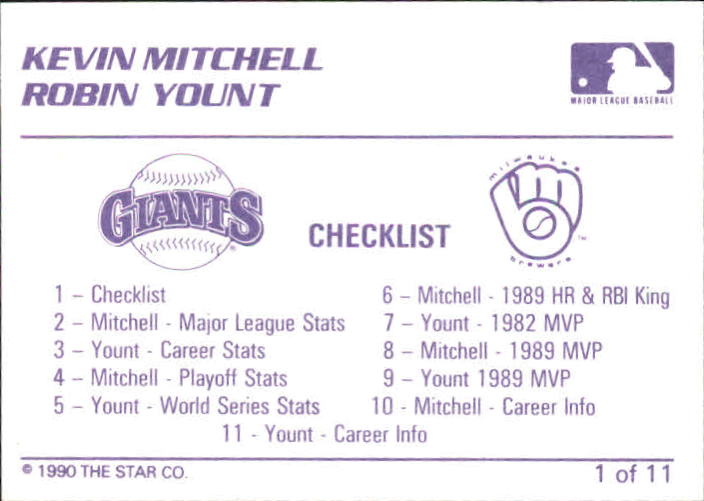 1990 Star Mitchell/Yount #1 Kevin Mitchell/Robin Yount CL back image
