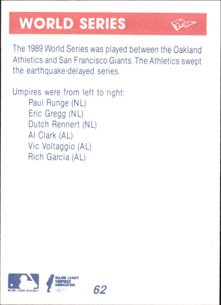 1990 T/M Umpires #62 World Series back image