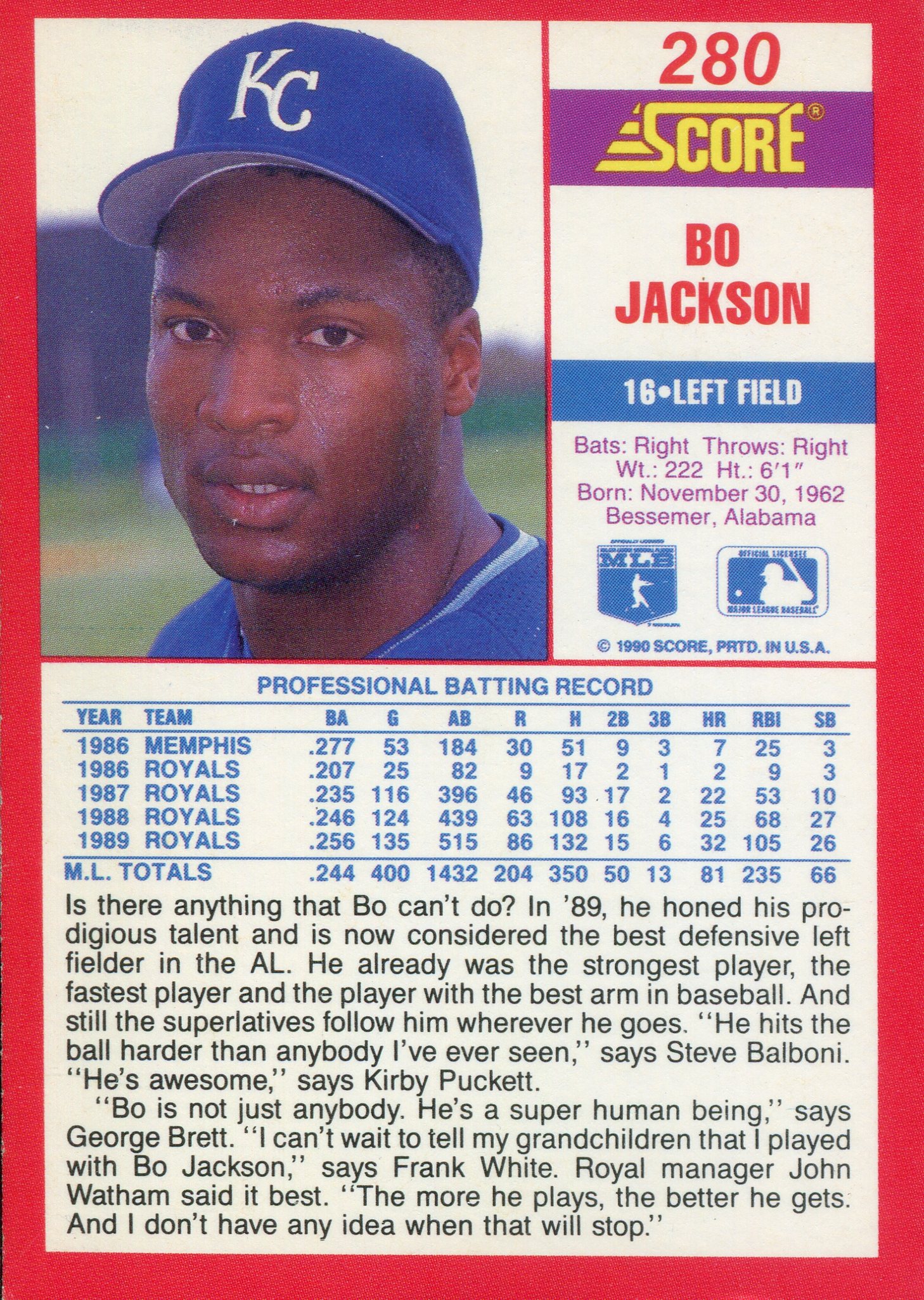 1990 Score #591 Bo Jackson RB - NM-MT