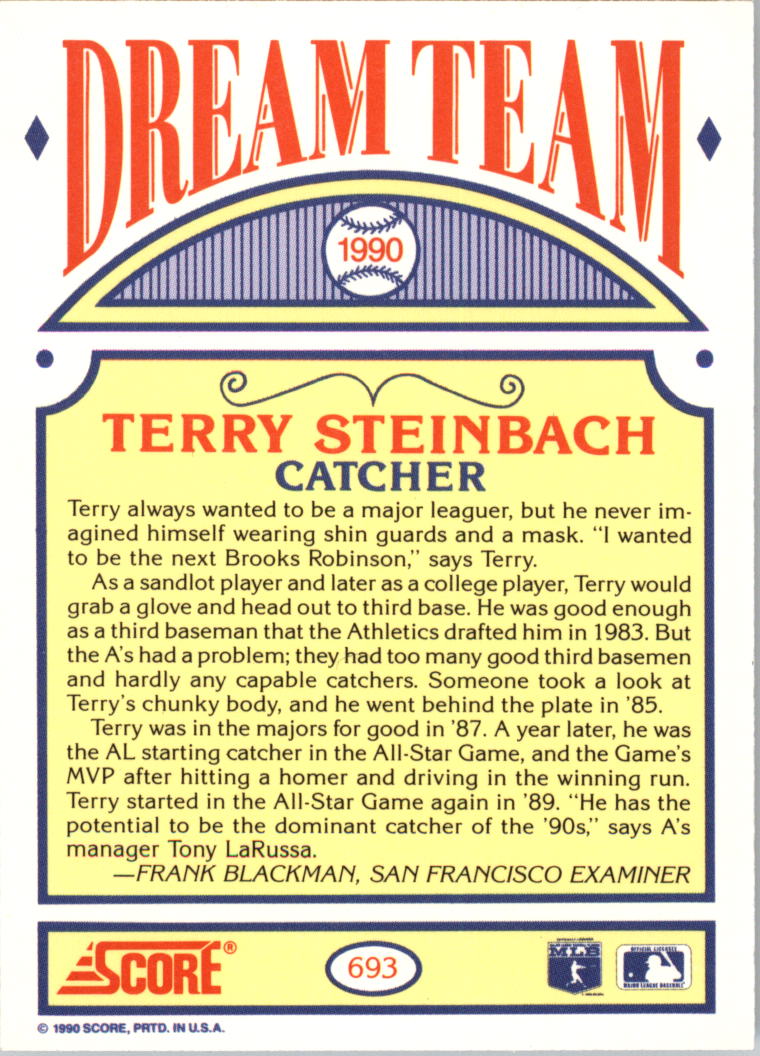 1990 Score #693B Terry Steinbach DT/COR catchers back image