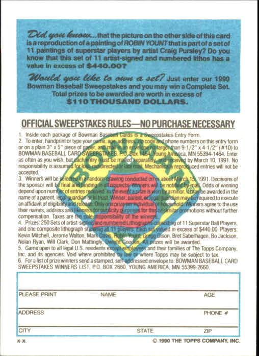 1990 Bowman Art Inserts Tiffany #11 Robin Yount