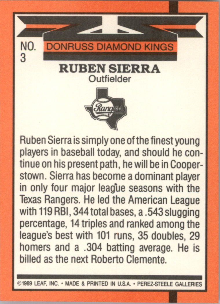 1990 Donruss #3B Ruben Sierra DK COR back image