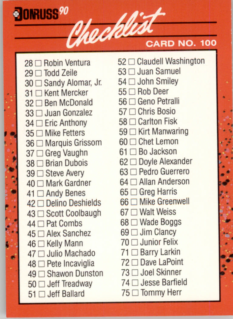 1990 Donruss #100A Checklist 28-129 - NM-MT - Simicards | Beckett ...