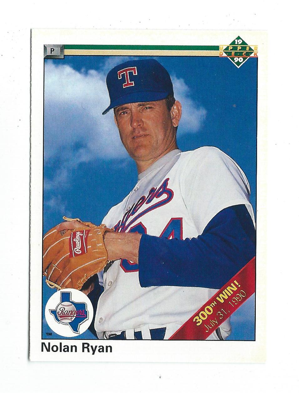 1990 Upper Deck #734B Nolan Ryan/6th No-Hitter/stripe added on card/front for 300th win