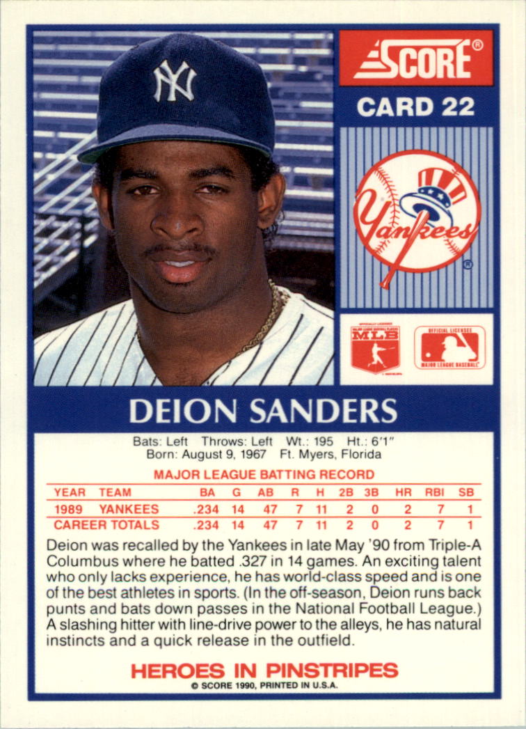 1990 Yankees Score Nat West 22 Deion Sanders NMMT