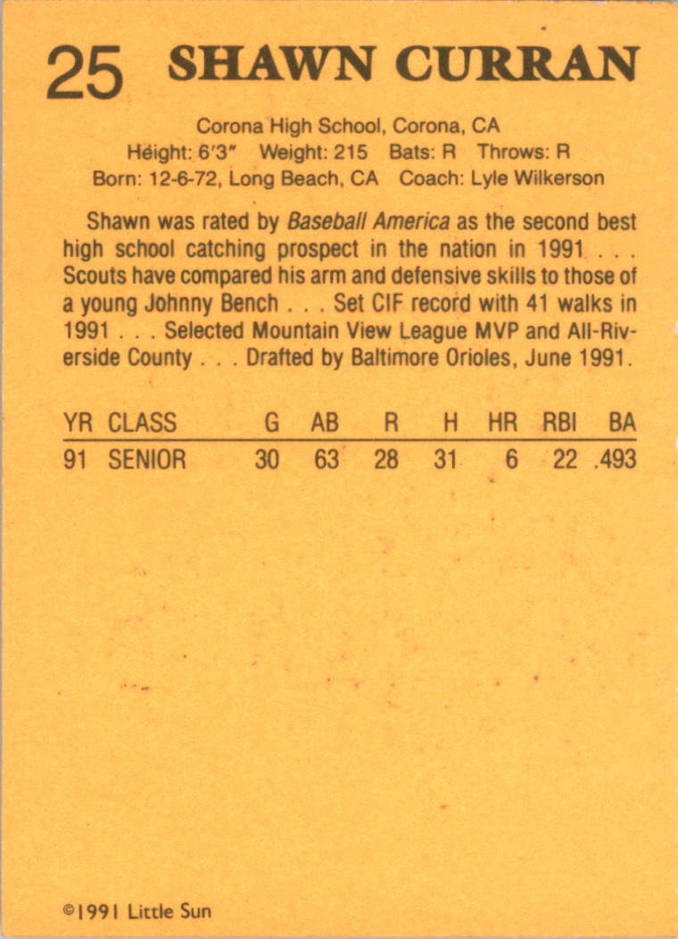 1991 Little Sun High School Prospects Gold #25 Shawn Curran back image