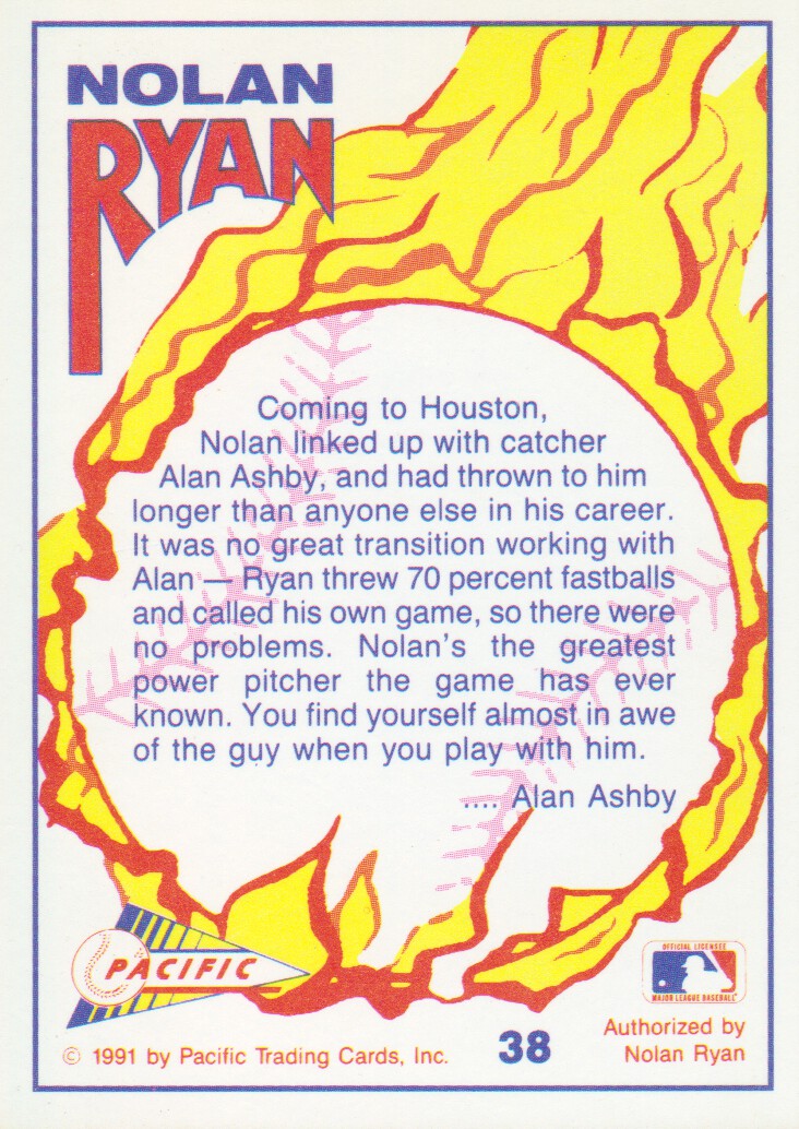 1991 Pacific Ryan Texas Express I #38 Nolan Ryan/The Game's Greatest/Power Pitcher back image