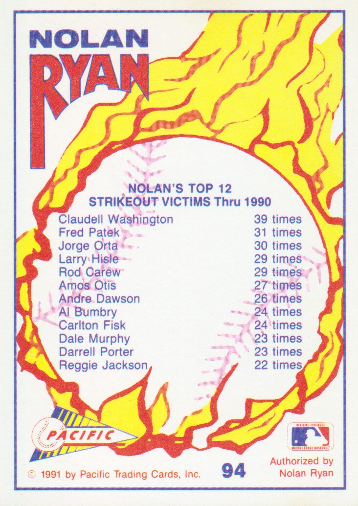 1991 Pacific Ryan Texas Express I #94 Nolan Ryan/The Glare back image