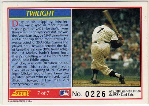 1991 Score Mantle Glossy Promos #7 Mickey Mantle back image