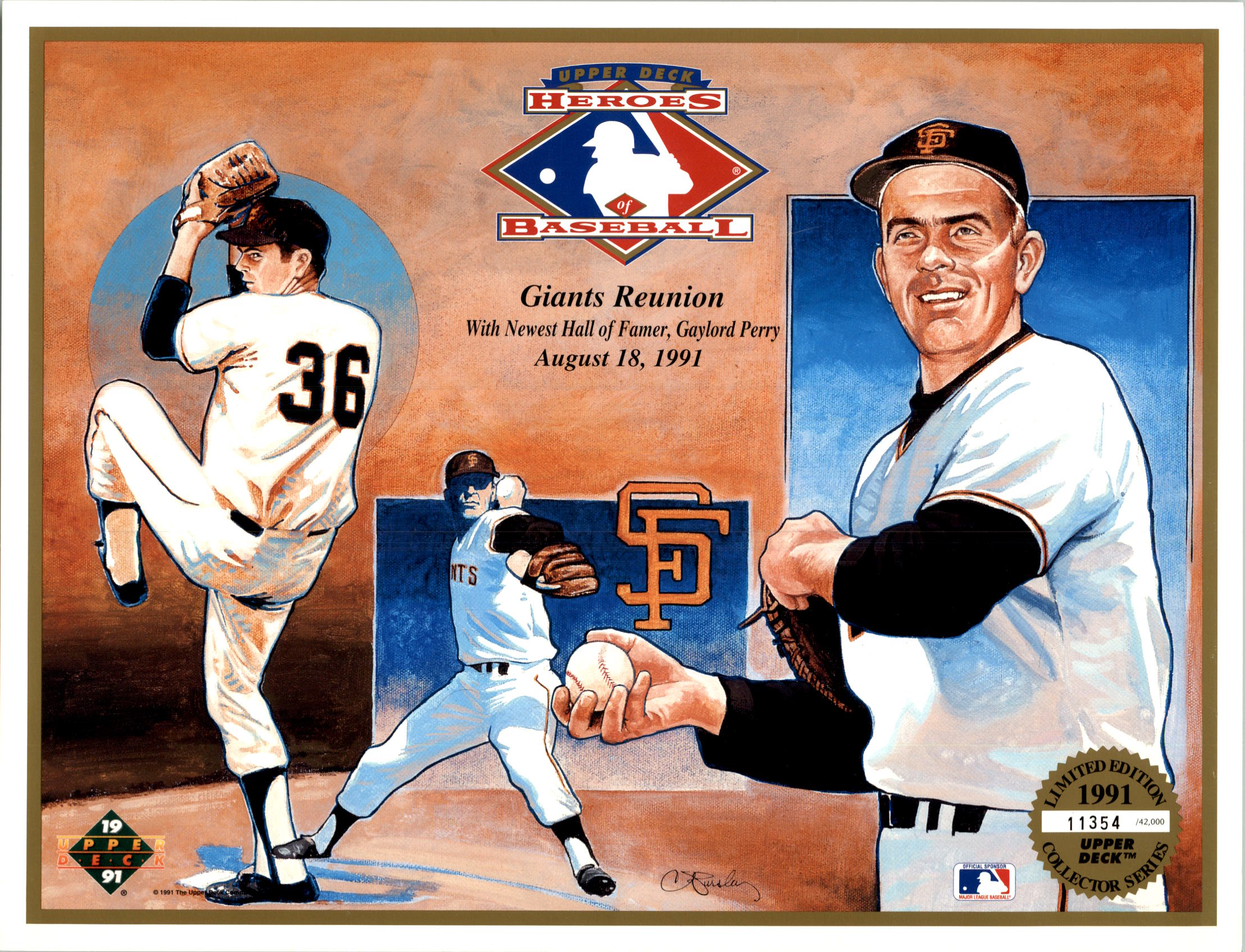 1991 Upper Deck Sheets #20 Giants Reunion with/Newest Hall of Famer/Aug. 18