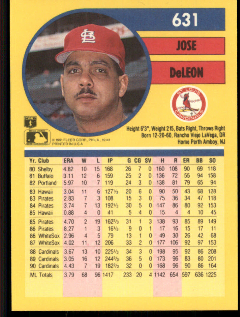 1991 Fleer Baseball "Main Set" Base Cards #481 to #720 - Bild 301 von 481