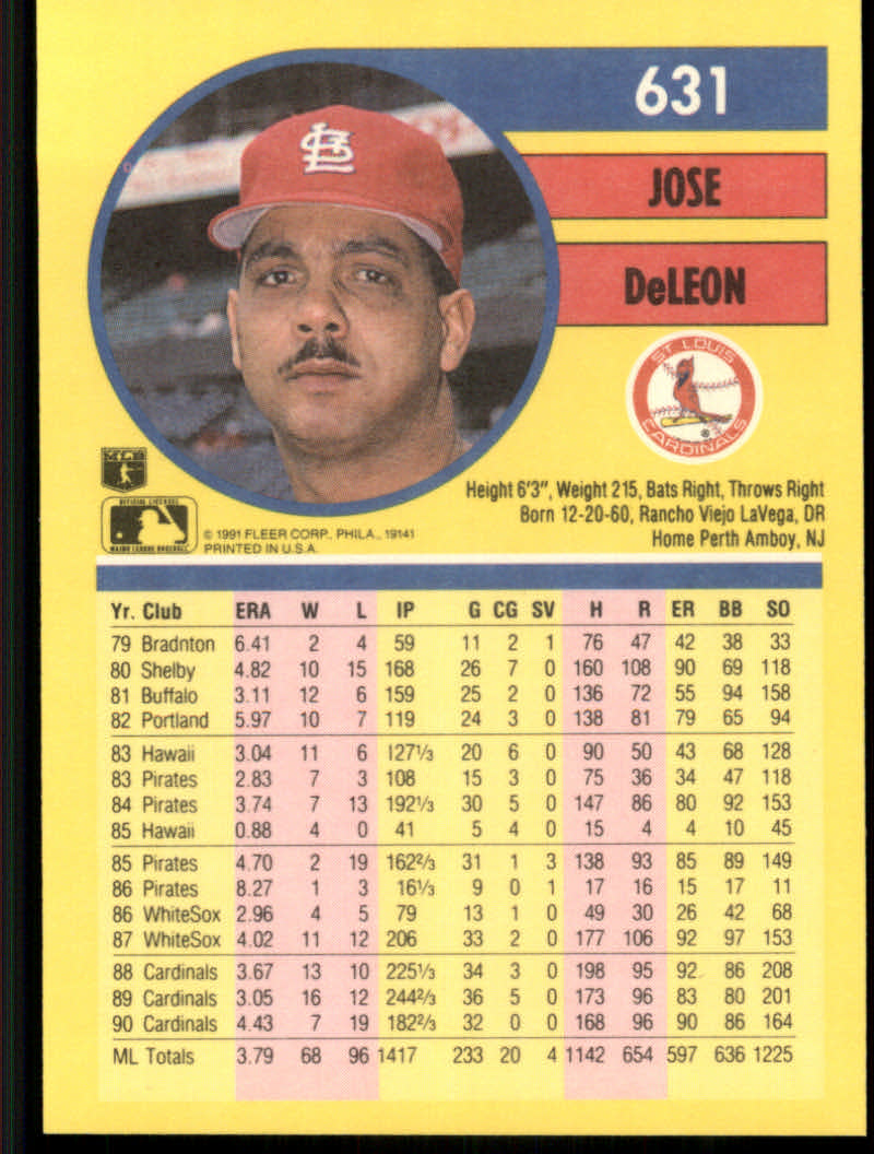 1991 Fleer Baseball "Main Set" Base Cards #481 to #720 - Bild 303 von 481