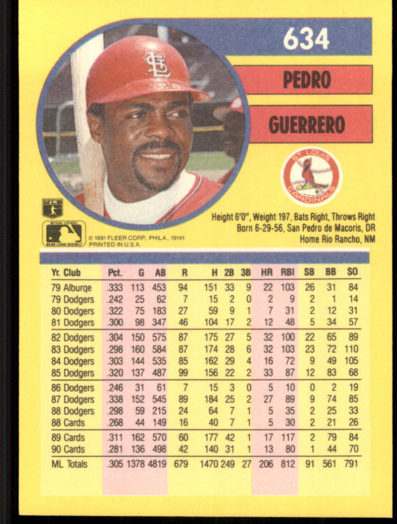 1991 Fleer Baseball "Main Set" Base Cards #481 to #720 - Bild 311 von 481