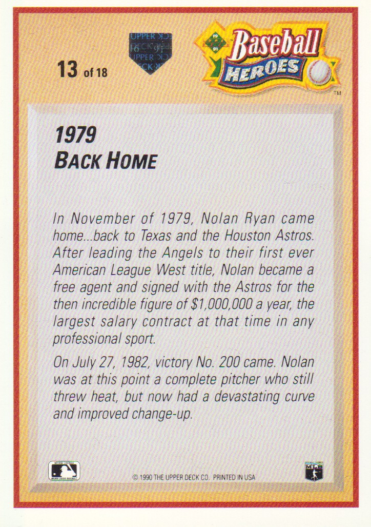 1991 Upper Deck Ryan Heroes #13 Nolan Ryan back image