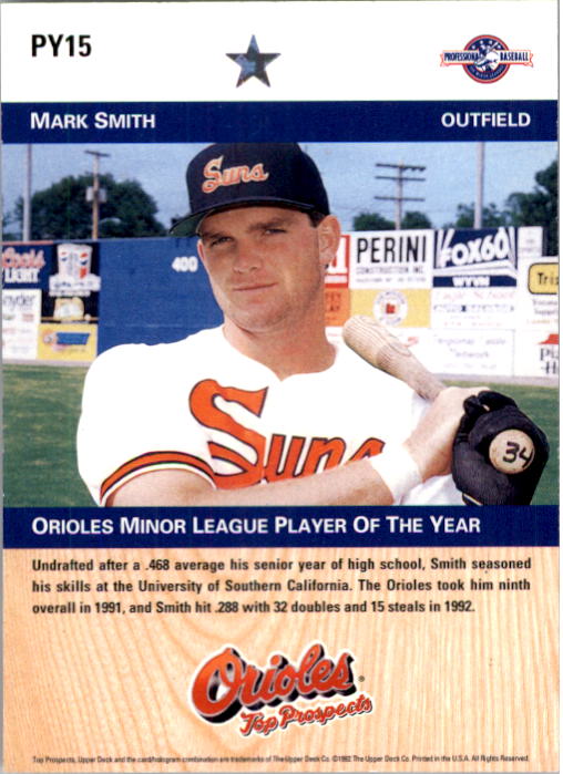 1992 Upper Deck Minors Player of the Year #PY15 Mark Smith back image