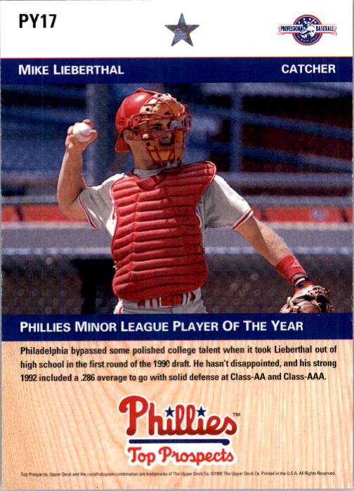 1992 Upper Deck Minors Player of the Year #PY17 Mike Lieberthal back image
