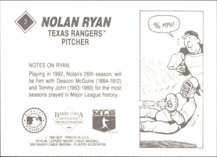 1992 Colla Ryan #3 Nolan Ryan/(Pitching& just after/release of ball back image
