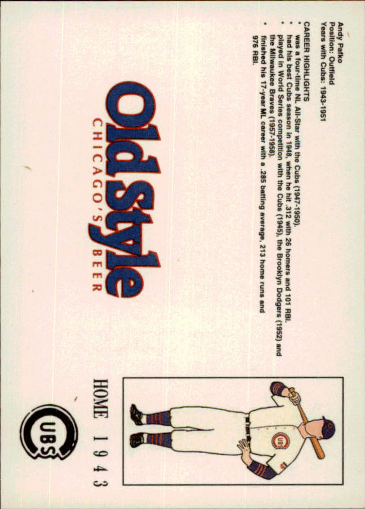 1992 Cubs Old Style #18 Andy Pafko back image