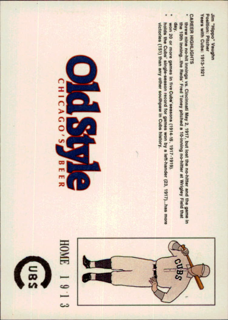 1992 Cubs Old Style #26 Jim(Hippo) Vaughn back image