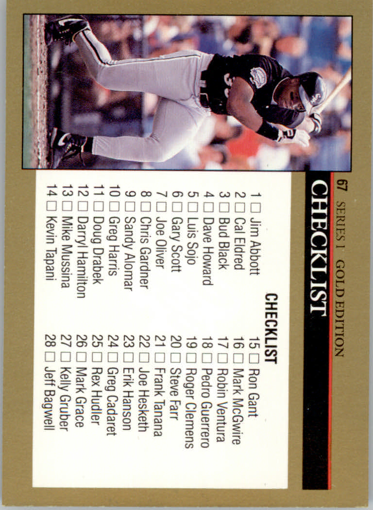 1992 Leaf Black Gold #67 Checklist 1-88/Frank Thomas back image